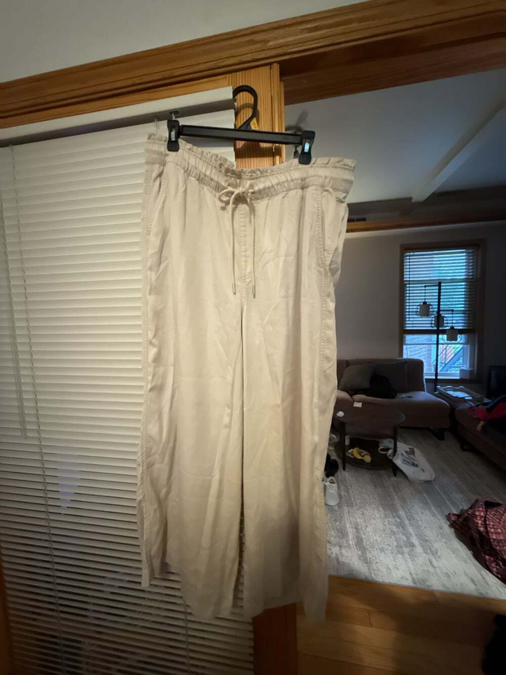 LOFT Women's Beige Lyocell Drawstring Waist Wide Leg Pants Size XL